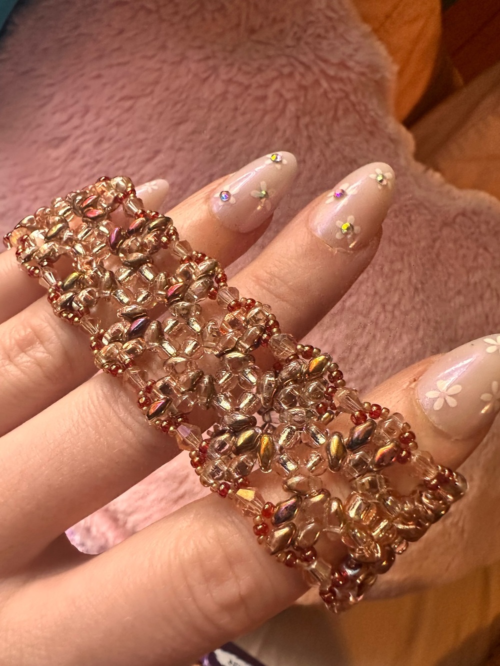 Vintage Handmade Beaded Cuff Bracelet Warm Earth Tones
